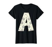 Letra A Celestial Alfabeto Inicial Diseño Monograma Camiseta gráfica económica, Mujer, Negro, XS