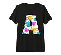 Letra A Margarita Floral Retro Colorido Alfabeto Diseño Camiseta Premium