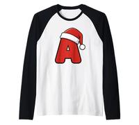 Letra A Retro Santa Claus Festive Holiday Ugly Christmas Camiseta Manga Raglan
