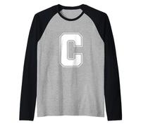 Letra C Big Bold Capital Varsity Alfabeto Monograma Camiseta Manga Raglan