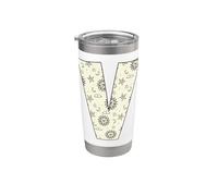 Letra Celestial V Sol Luna Alfabeto Vintage Vaso térmico de acero inoxidable de doble pared