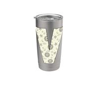 Letra Celestial V Sol Luna Alfabeto Vintage Vaso térmico de acero inoxidable de doble pared