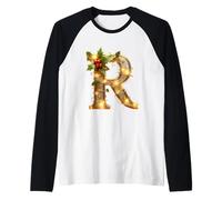 Letra de Acebo de Navidad R Espíritu Alegre Camiseta Manga Raglan