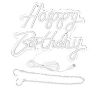 Letra de feliz cumpleaños con luces LED románticas, letrero de luz de neón acrílico para decoración de fiesta y bar (blanco cálido)