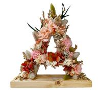 Letra de Flores Preservadas Naturales en Tonos Suaves y Toques Dorados. Todo ABCedario. con peana de Madera. Originalidad y Calidad para Todas Ocasiones y decoración. (tonos suaves-dorado, LETRA J)