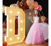 Letra de luz de carpa iluminada con luz cálida, gran letrero de luces LED alfabéticas, control remoto, decoración romántica de letras para boda, San Valentín, cumpleaños, 70 cm - 2,3 pies, D