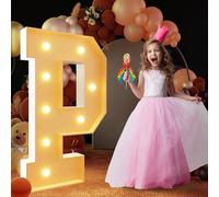 Letra de luz de marquesina iluminada con luz cálida, gran letrero de luces LED alfabéticas, control remoto, letra romántica para decoración de boda, San Valentín, cumpleaños, 100cm-3.3ft, P