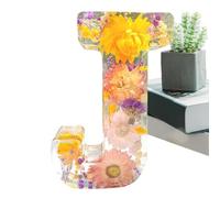 Letra de luz nocturna de resina floral, lámpara de noche creativa, decoración brillante para dormitorio, sala de estar, letras de resina de flores prensadas con luz LED, luz nocturna con inicial