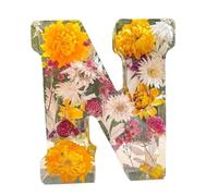 Letra de luz nocturna de resina floral, lámpara de noche creativa, decoración brillante para dormitorio, sala de estar, letras de resina de flores prensadas con luz LED, luz nocturna con inicial