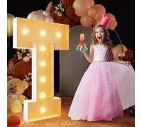 Letra de marquesina con luz cálida, gran letrero de LED alfabético con control remoto, decoración romántica de letras para boda, San Valentín, cumpleaños, 70 cm - 2,3 pies, T