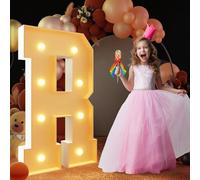 Letra de marquesina con luz cálida, letrero de letras LED grandes del alfabeto con control remoto, decoración romántica de letras para boda, San Valentín, cumpleaños, 120cm-4ft, R