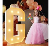 Letra de marquesina iluminada con luz cálida, luces LED grandes del alfabeto, control remoto, decoración romántica para boda, San Valentín, cumpleaños, 100 cm, G