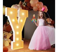Letra de marquesina iluminada con luz cálida, luces LED grandes del alfabeto, control remoto, decoración romántica de letras para boda, San Valentín, cumpleaños, 100 cm, Y
