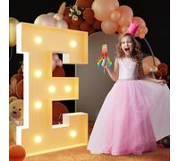 Letra de marquesina iluminada con luz cálida, luces LED grandes del alfabeto, control remoto, decoración romántica para boda, San Valentín, cumpleaños, 100 cm, E