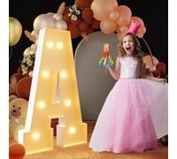 Letra de marquesina iluminada con luz cálida, luces LED grandes del alfabeto, control remoto, decoración romántica para boda, San Valentín, cumpleaños, 100 cm, A
