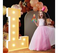 Letra de marquesina iluminada con luz cálida, luces LED grandes del alfabeto, control remoto, decoración romántica para boda, San Valentín, cumpleaños, 100 cm, L