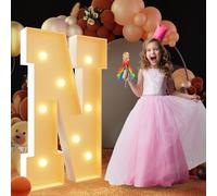 Letra de marquesina iluminada con luz cálida, luces LED grandes del alfabeto, control remoto, decoración romántica para boda, San Valentín, cumpleaños, 120 cm, N