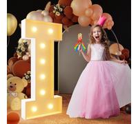 Letra de marquesina iluminada con luz cálida, luces LED grandes del alfabeto, control remoto, decoración romántica para boda, San Valentín, cumpleaños, 100 cm, I