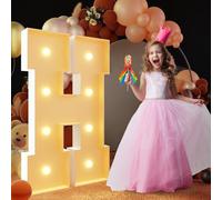 Letra de marquesina iluminada con luz cálida, luces LED grandes del alfabeto, control remoto, decoración romántica de letras para boda, San Valentín, cumpleaños, 100 cm, H