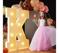 Letra de marquesina iluminada con luz cálida, luces LED grandes del alfabeto, control remoto, decoración romántica de letras para boda, San Valentín, cumpleaños, 120 cm, K