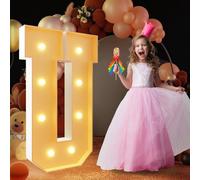 Letra de marquesina iluminada con luz cálida, luces LED grandes del alfabeto, control remoto, decoración romántica para boda, San Valentín, cumpleaños, 100 cm, U