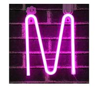 Letra De Neón,Luces De Neón Luces LED De Letras Del Alfabeto Letrero De Neón Letras Iluminadas Batería y luz De Neón Rosado Con Funcionamiento Por USB Luz De Pared De Neón (M)