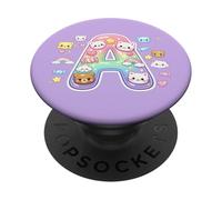 Letra de Oso arcoíris Kawaii A Pastel Animal Alfabeto Inicial PopSockets PopGrip Adhesivo