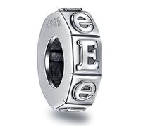 Letra E Espaciador Charms, Inicial E Alphabet Rubber Stopper Beadas en Plata de Ley Antigua 925, se adapta a la pulsera Pandora del Día de la Madre, regalo personalizado para compromiso/Pascua
