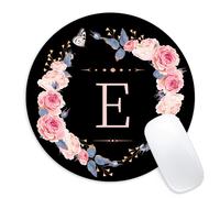 Letra e flores negras y rosas almohadilla de mouse redonda de mouse divertida con la almohadilla de mouse pequea con base de goma que no se desliza
