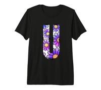 Letra Floral U gráfico púrpura Estilo Margarita Camiseta Premium