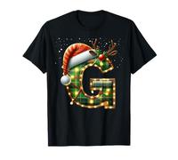 Letra G Christmas Plaid Santa Hat Monograma Nombre Inicial G Camiseta