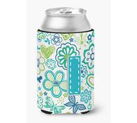 Letra I Flores y mariposas Azul verdoso Abrazadera para latas o botellas CJ2006-ICC