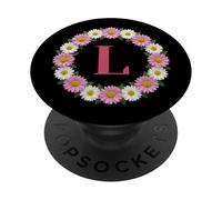 Letra Inicial L Monograma de Corona de Margaritas Rosas y Blancas PopSockets PopGrip Adhesivo