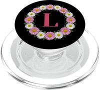 Letra Inicial L Monograma de Corona de Margaritas Rosas y Blancas PopSockets PopGrip para MagSafe