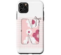 Letra Inicial 'N' Patchwork Rosa Costura Floral Costura Carcasa para iPhone 11 Pro MAX