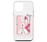 Letra Inicial 'N' Patchwork Rosa Costura Floral Costura Carcasa para iPhone 12 Mini