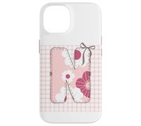 Letra Inicial 'N' Patchwork Rosa Costura Floral Costura Carcasa para iPhone 14