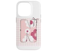 Letra Inicial 'N' Patchwork Rosa Costura Floral Costura Carcasa para iPhone 14 Pro
