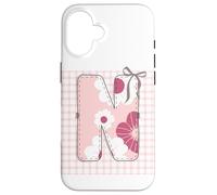 Letra Inicial 'N' Patchwork Rosa Costura Floral Costura Carcasa para iPhone 16