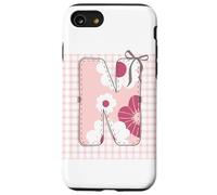Letra Inicial 'N' Patchwork Rosa Costura Floral Costura Carcasa para iPhone SE (2020) / 7/8