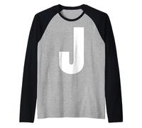 Letra J mayúscula Alfabeto Negrita Monograma a Juego Camiseta Manga Raglan