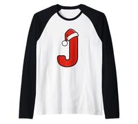 Letra J Retro Santa Claus Festive Holiday Ugly Christmas Camiseta Manga Raglan