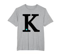 Letra K con corazón Azul Alfabeto Negro Simple Simple Camiseta, Hombre Tallas Grandes, Gris Jaspeado, 5X Alto