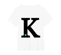 Letra K con corazón Azul Alfabeto Negro Simple Simple Camiseta, Mujer Tallas Grandes, Blanco, 4XL Grande