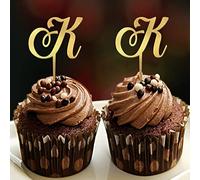 Letra K Decoración para cupcakes de boda, monograma inicial de apellido para boda, despedida de soltera, decoración de pasteles, elegante corona de flores, personaliza tus propios adornos para