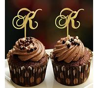 Letra K Decoración para cupcakes de boda, monograma inicial de apellido para decoración de boda, compromiso, elegante, corona de laurel, diseño de letras, regalo de compromiso, 6 unidades