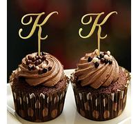Letra K Decoración para cupcakes de boda, monograma inicial de apellido, ramas, hojas, rústico, para boda, despedida de soltera, fiesta, suministros reutilizables, personalizables, regalos de boda, 6
