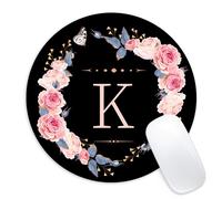 Letra k flores negras y rosas Almohadilla de mouse redonda de mouse divertida con la almohadilla de mouse pequea con base de goma que no se deslizan