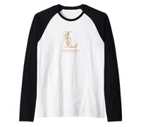 Letra "L" para mujer con inicial, acuarela, rosa polvoriento, flor rosa Camiseta Manga Raglan