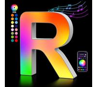 Letra Luminosas Mayúscula con USB, Letras de Luces LED Iluminadas Control APP, Luces Etras de neón, Luces de Noche para Pared, Fiesta de Cumpleaños, Día de la Madre, Decoración de Boda, Letras - R